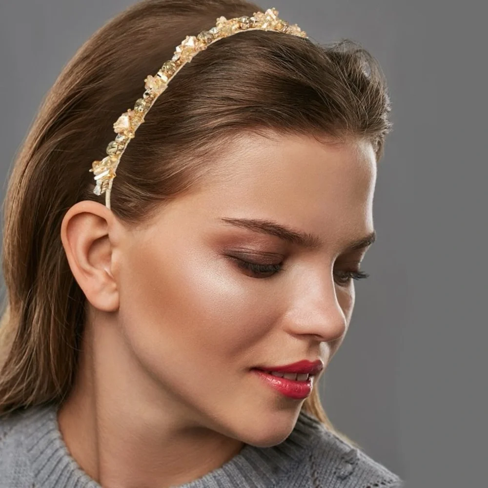 Unique Bargains 1Pc Bling Rhinestone Headband Unspecified Shapes Champagne